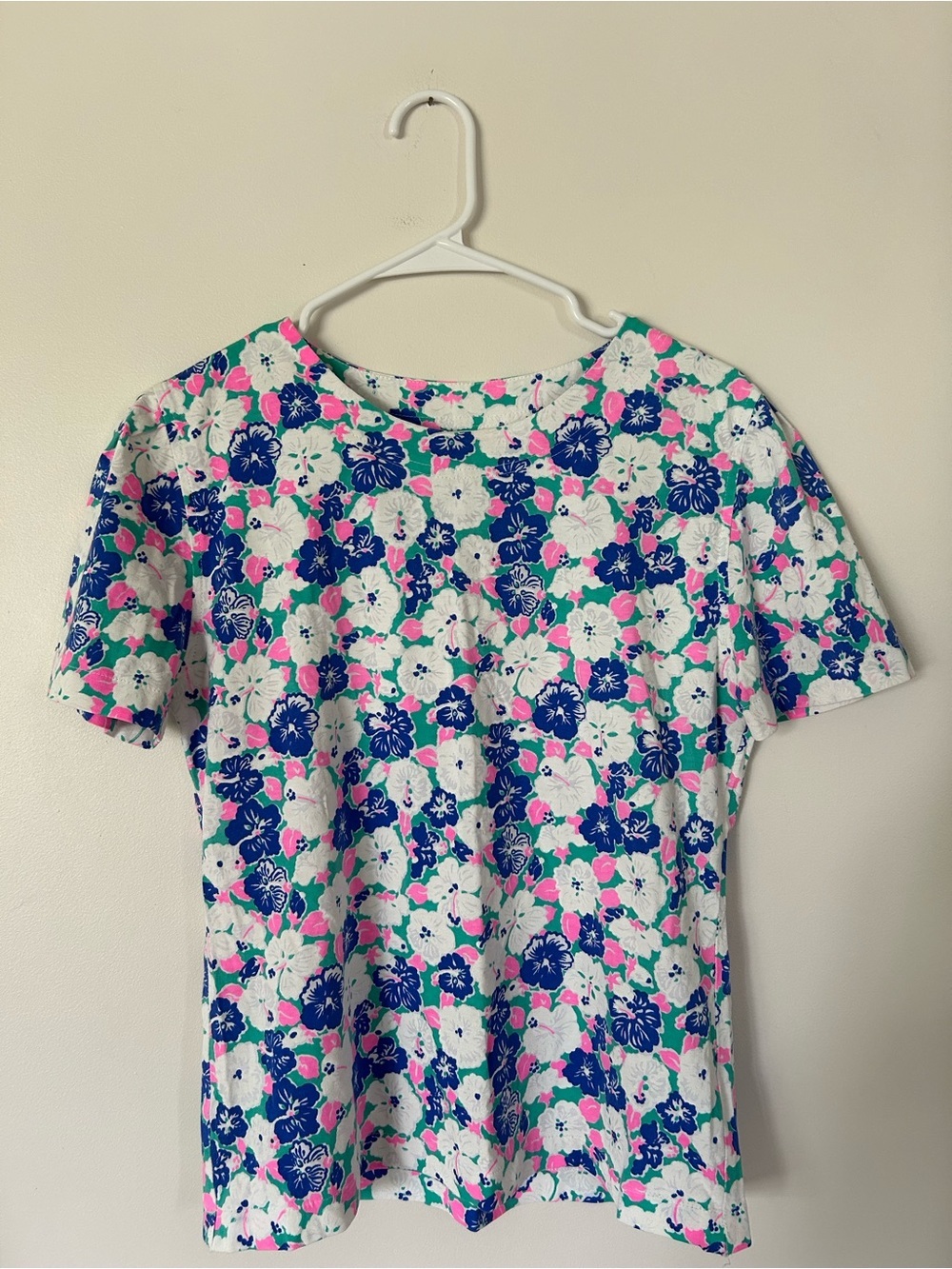 Lilly Pulitzer Enterprises Vintage Floral Top Shirt Blue Made In USA Size Small